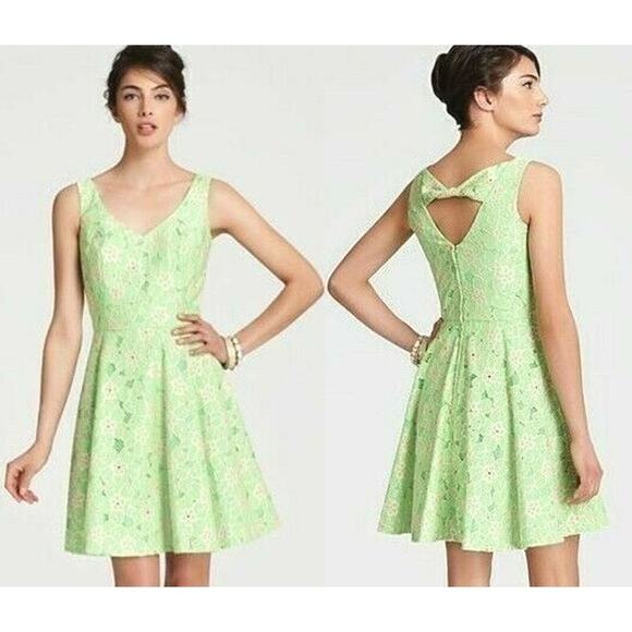 RARE Lilly Pulitzer Green Lace Fit & Flare Dress – Size 0 – EUC - Picture 4 of 12